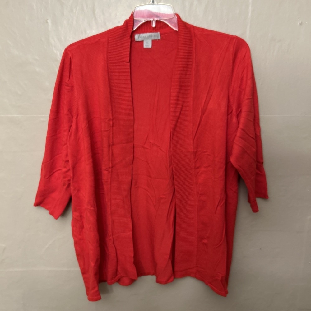 Laura Ashley 2X Dark Coral Open Front Elbow Sleeve Cardigan Sweater